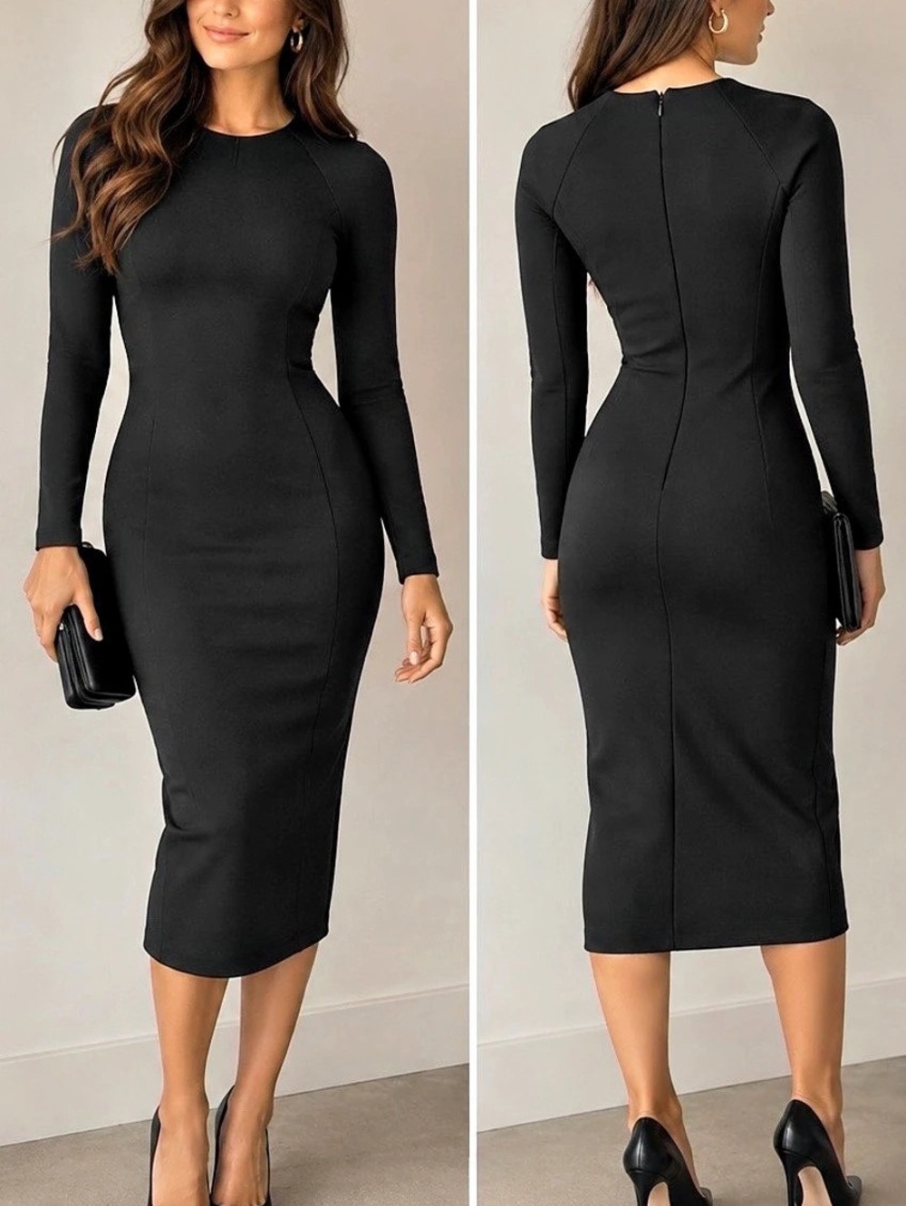 Zara Black Long Sleeve Midi Dress Size Small Like New